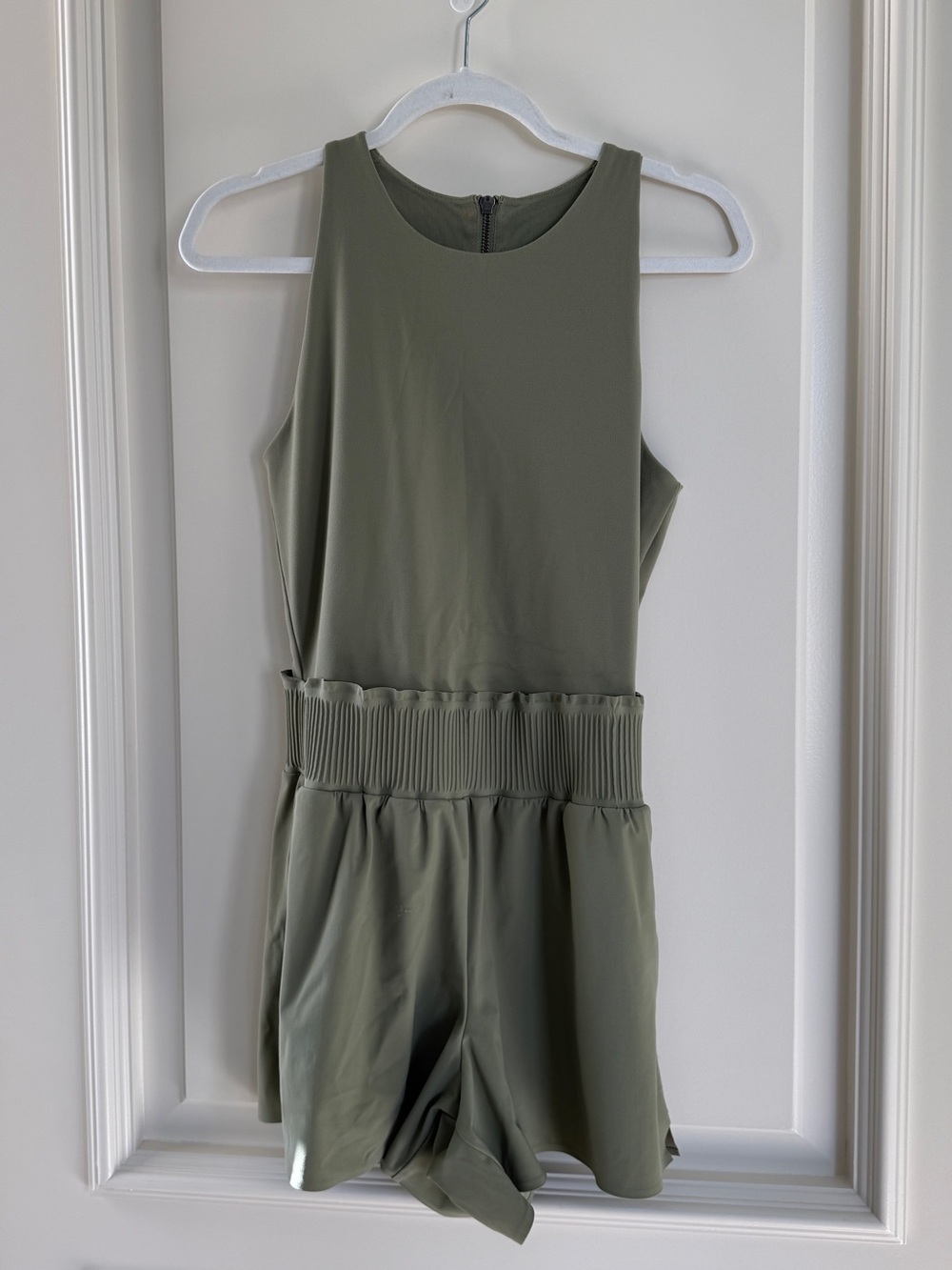 Athleta Olive Green Sleeveless Romper with Smocked Waistband